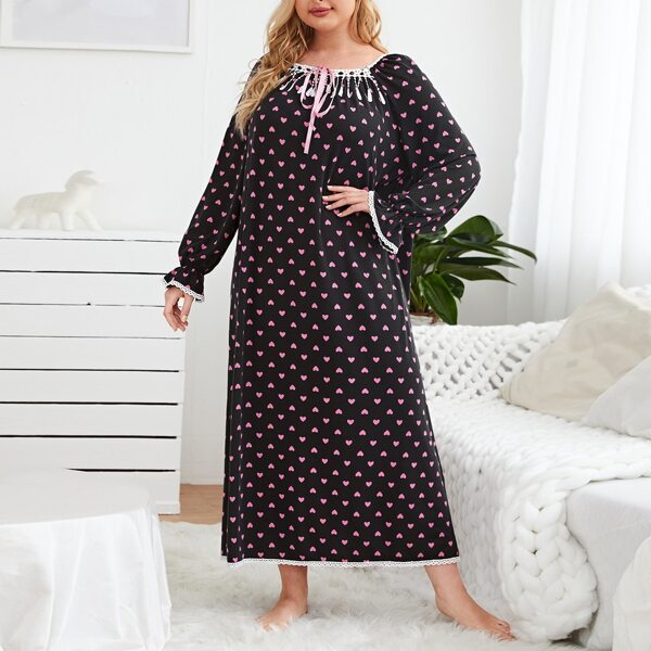 

Plus Heart Allover Print Night Dress, Multicolor
