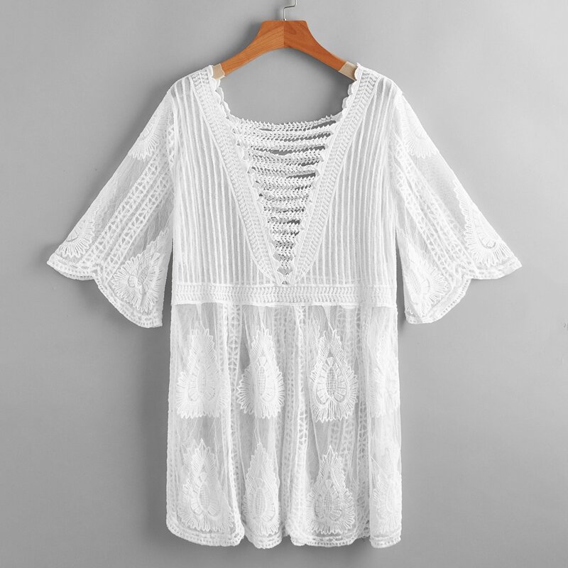 

Lace Sheer Cover Up, White