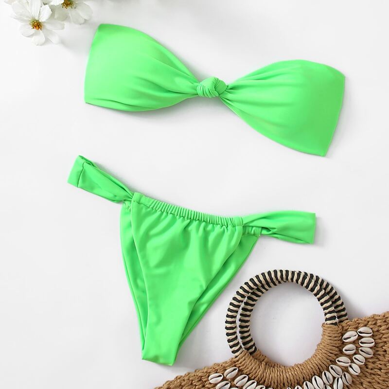 

Knot High Cut Bikini Swimsuit, Green bright