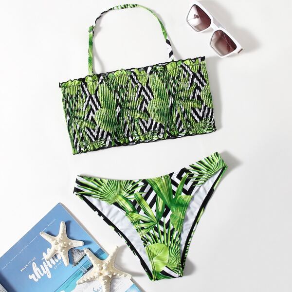 

Бикини с принтом листьев, Зелёный