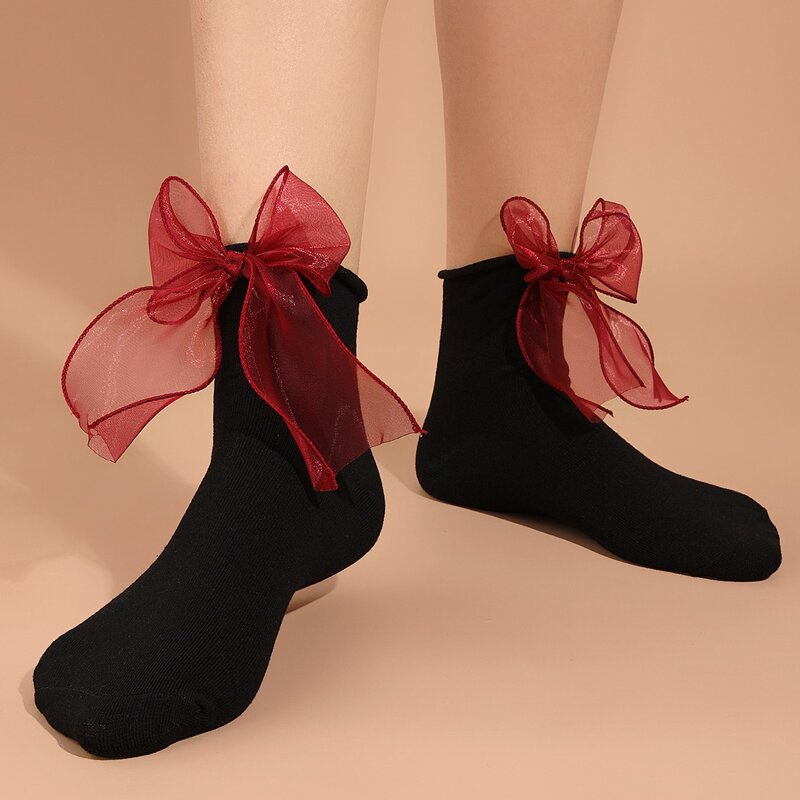 

Bow Decor Socks, Black