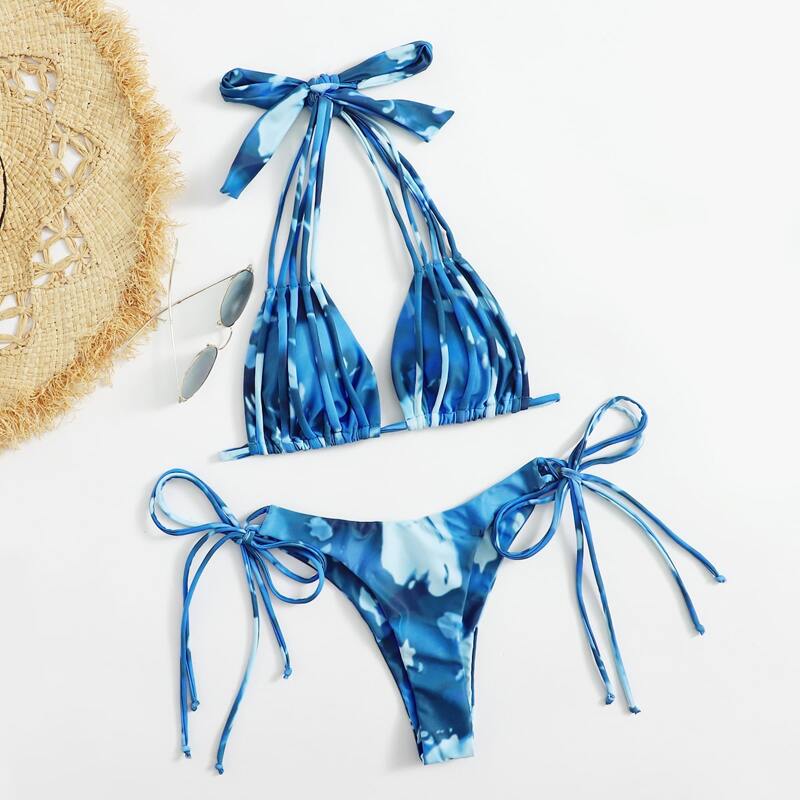 

Tie Dye Tie Side Bikini Swimsuit, Blue