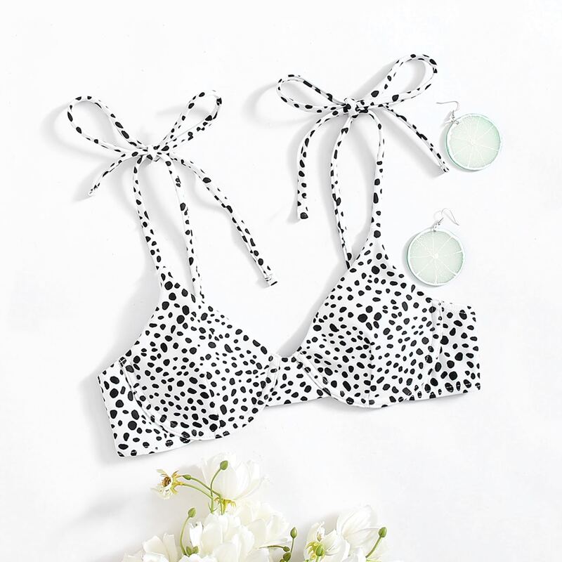 

Allover Print Push Up Bikini Top, Black and white