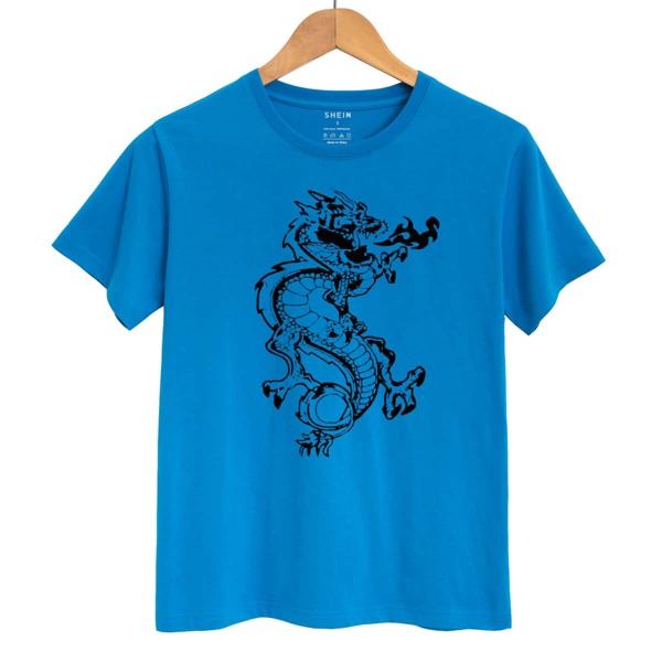 

Chinese Dragon Print Short Sleeve Tee, Blue