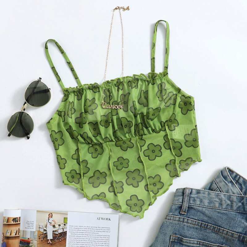 

Ruched Bust Floral Bandana Cami Top, Green