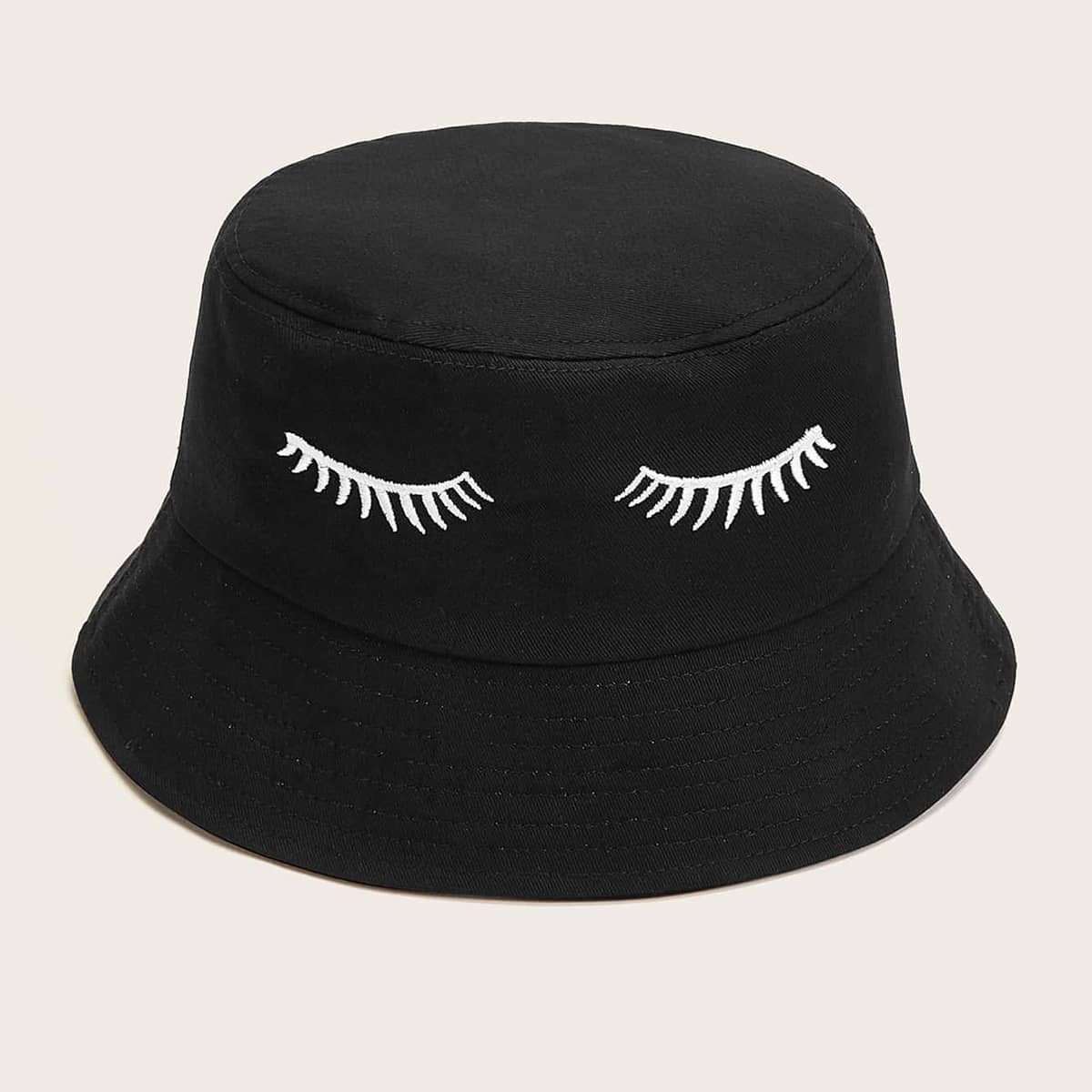 

Eyelash Embroidery Bucket Hat, Black