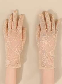 Guantes con encaje floral - Beis - Ver 2