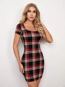 SHEIN Clasi Đầm Sọc ca rô Thanh lịch - Nhiều màu - Xem 4