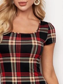 SHEIN Clasi Đầm Sọc ca rô Thanh lịch - Nhiều màu - Xem 5