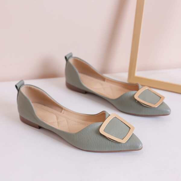 

Metal Decor Wide Fit Flats, Green