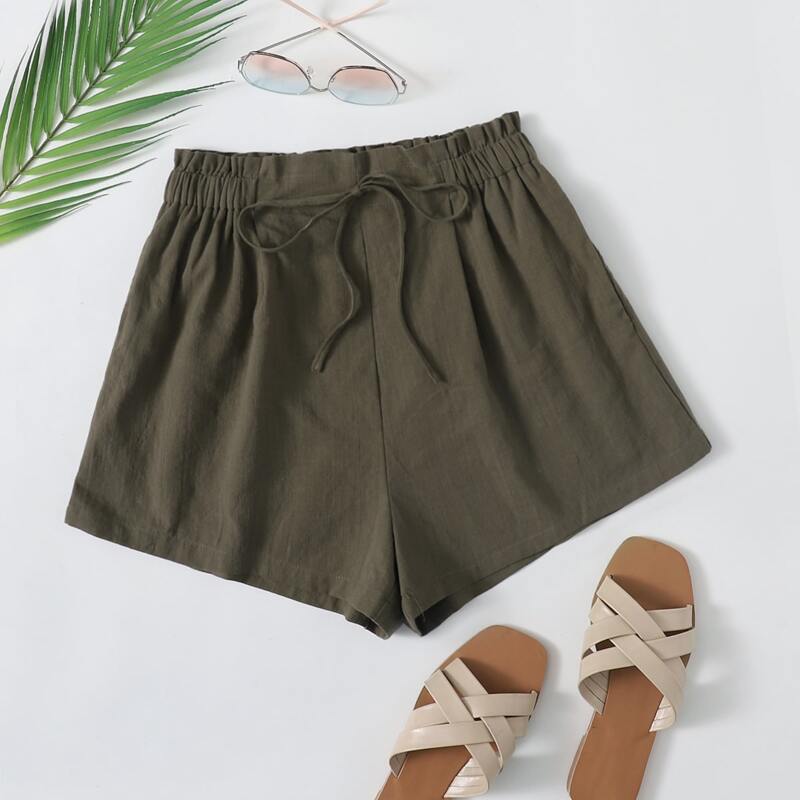 

Tie Front Solid Shorts, Army green