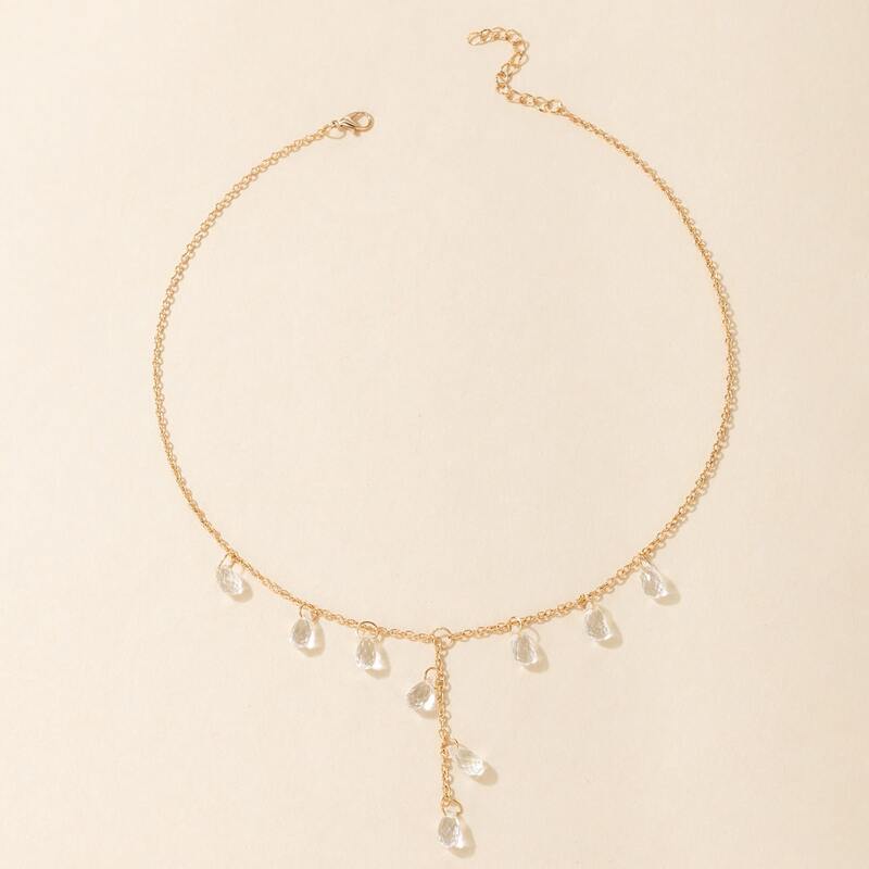 

1pc Crystal Charm Y Necklace, Gold