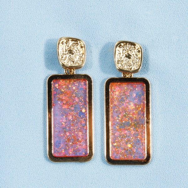 

Glitter Geometric Drop Earrings, Pink