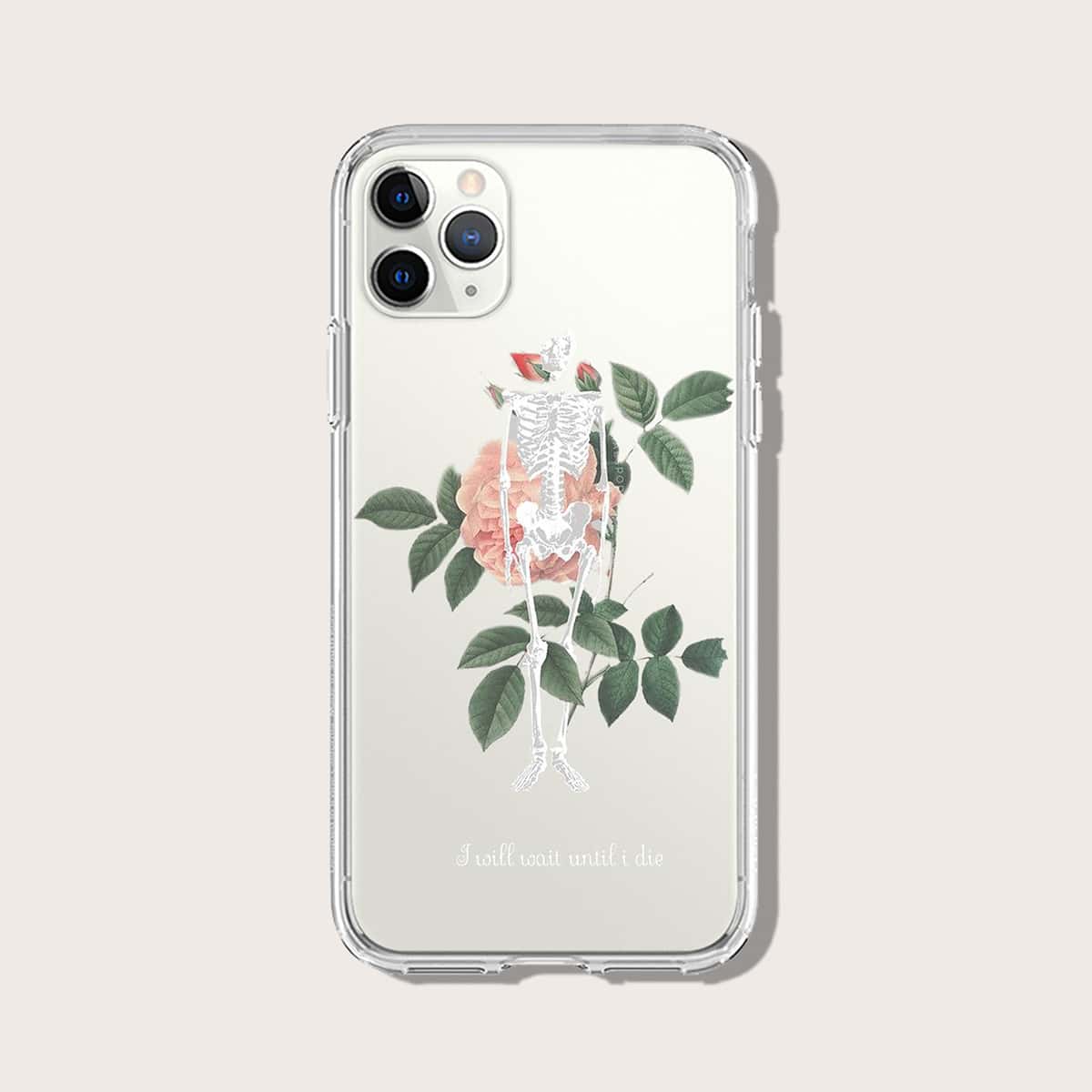 

Skeleton & Floral iPhone Case, Clear