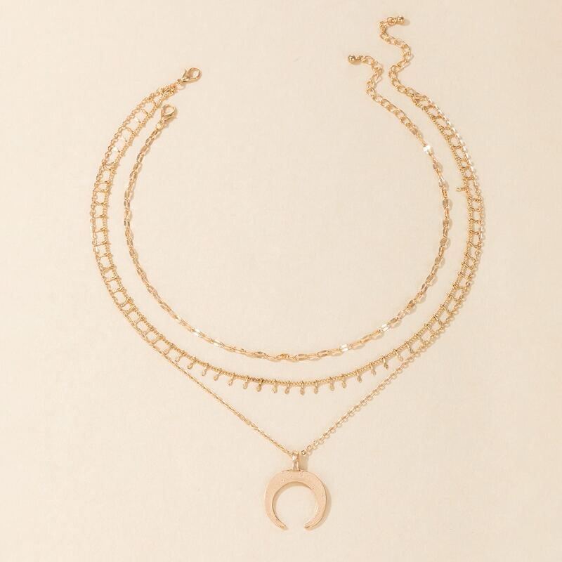 

1pc Moon Pendant Layered Chain Necklace, Gold