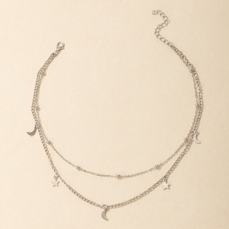 

1pc Star Charm Layered Chain Necklace, Silver