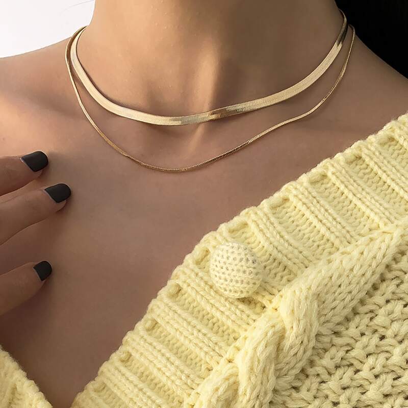 

1pc Layered Chain Necklace, Gold