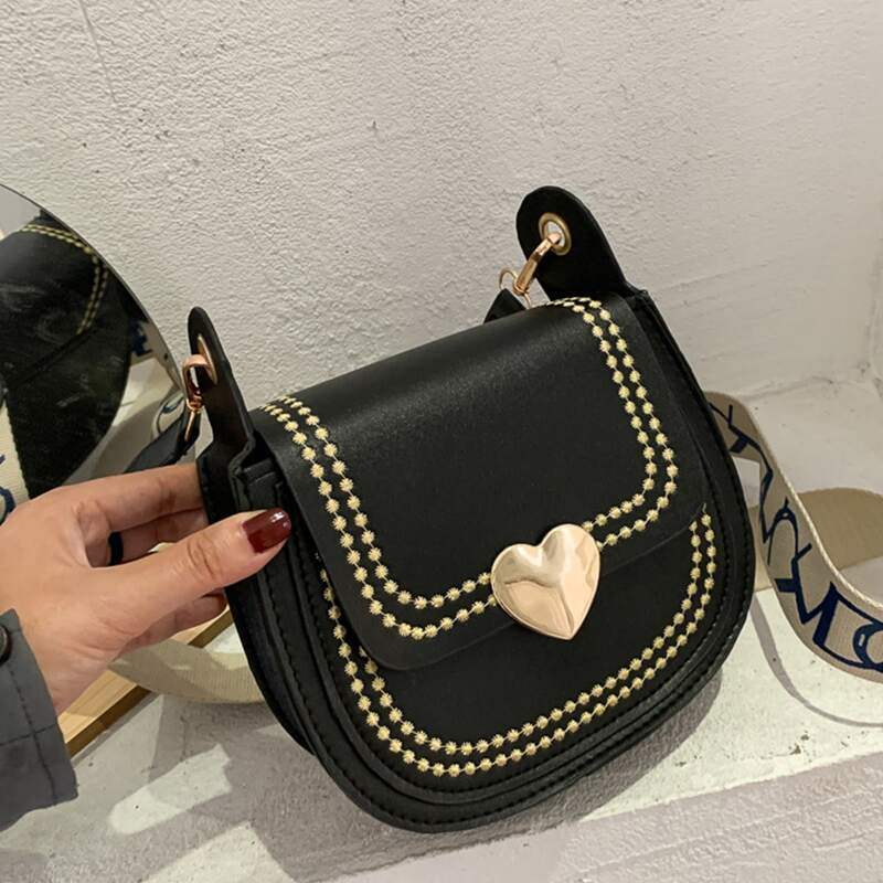 

Embroidery Trim Saddle bag, Black