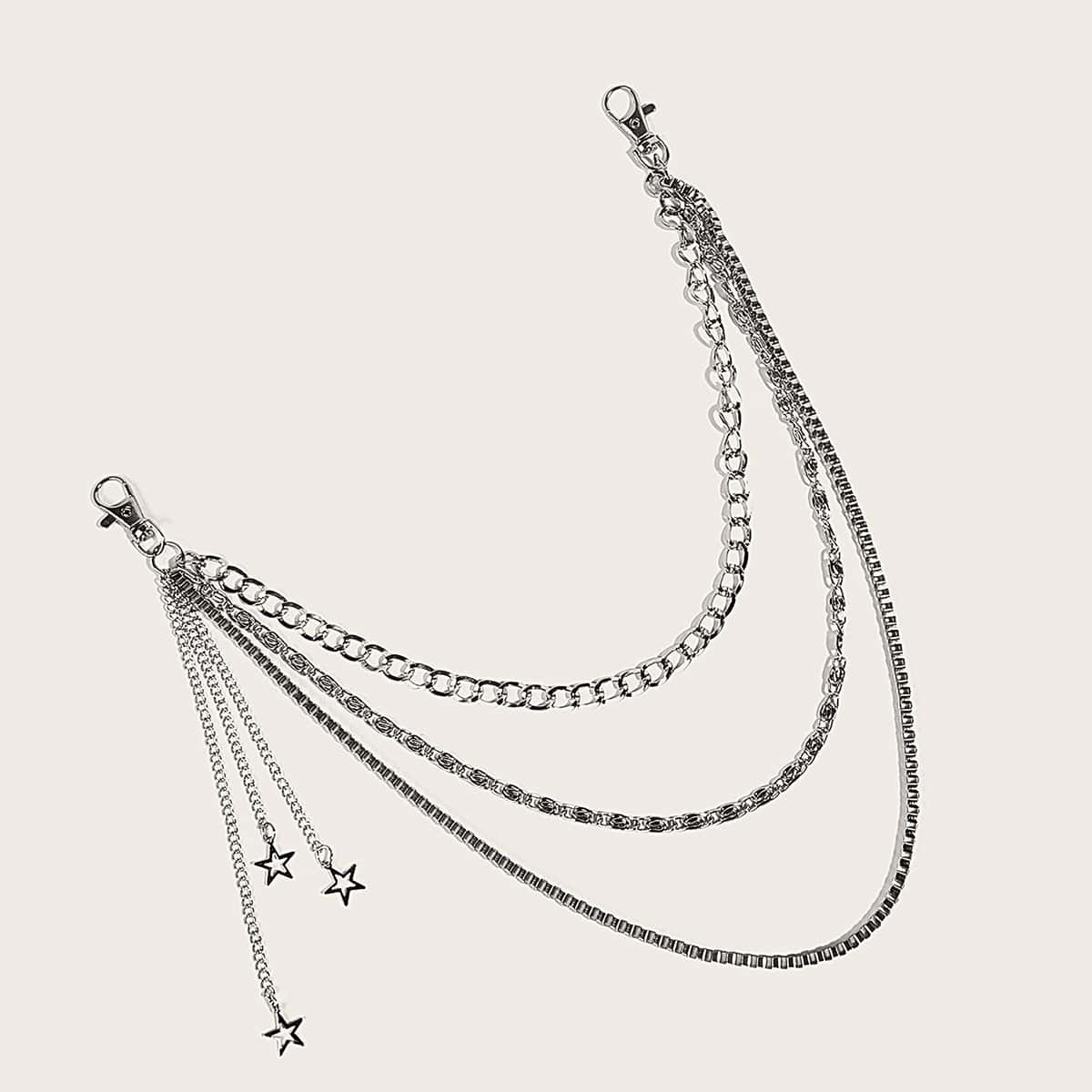 

1pc Star Charm Layered Wallet Chain, Silver
