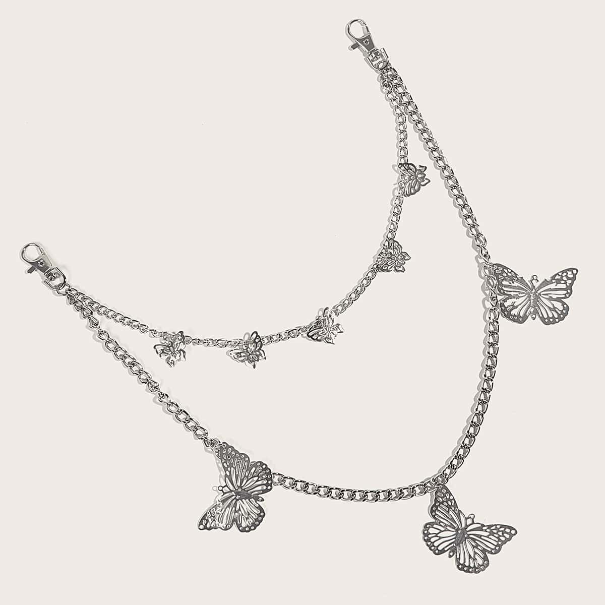 

1pc Butterfly Charm Wallet Chain, Silver