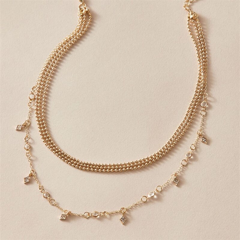 

1pc Rhinestone Charm Layered Chain Necklace, Gold