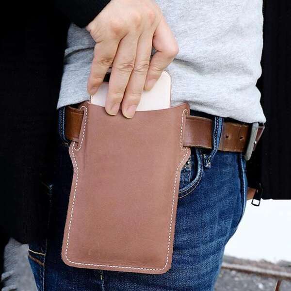 

Men Minimalist Plain Fanny Pack Without Belt, Brown