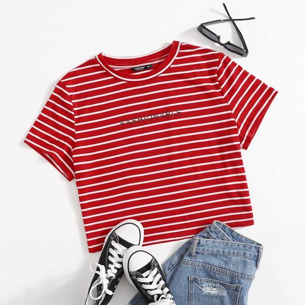 

Plus Letter Graphic Striped Top, Red