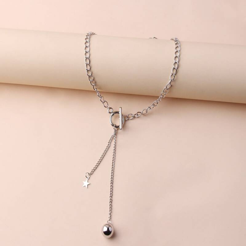 

1pc Toggle Clasp Y Chain Necklace, Silver