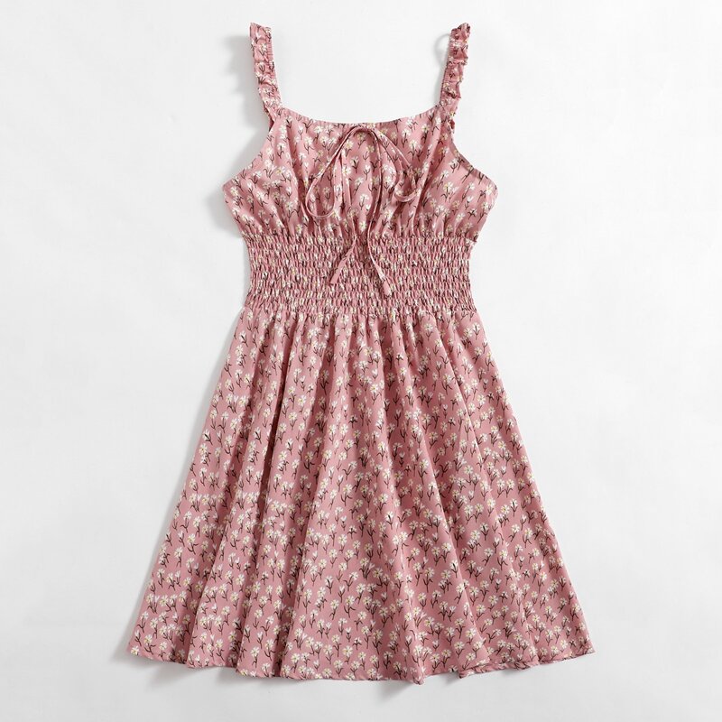 

Ditsy Flower Shirred Cami Dress, Dusty pink