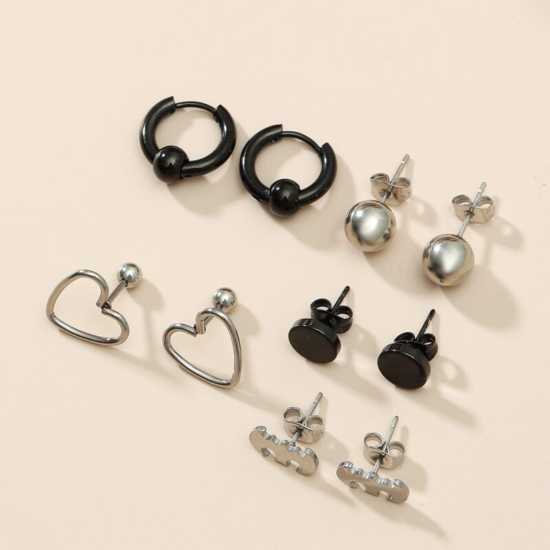 

5pairs Guys Heart Design Earrings, Multicolor