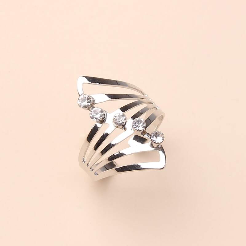 

1pc Rhinestone Cuff Ring, Silver