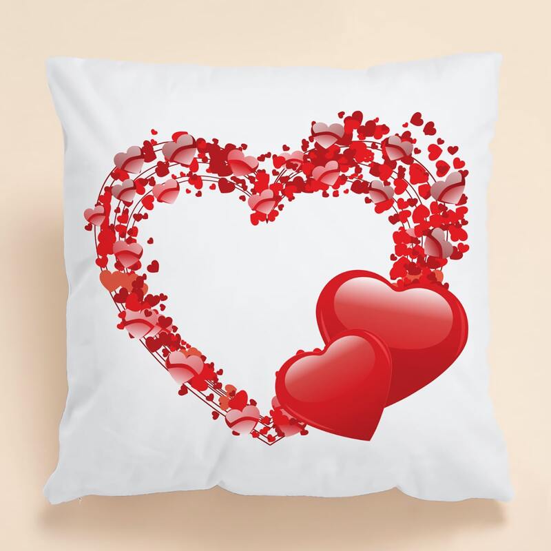 

Valentine's Day Heart Cushion Cover Without Filler, Red and white
