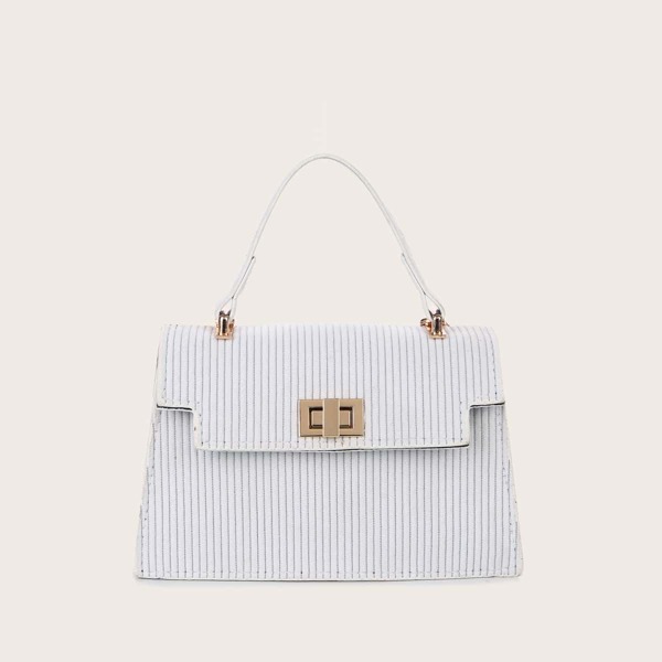 

Turn-Lock Corduroy Satchel Bag, White