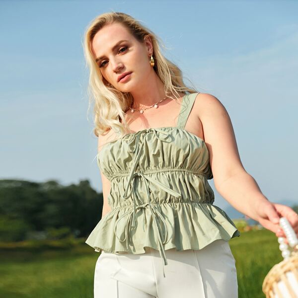 

Plus Knot Front Peplum Cami Top, Mint green