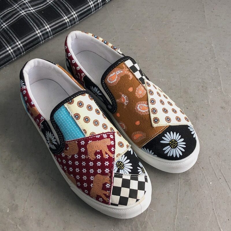 

Patchwork Slip On Canvas Sneakers, Multicolor