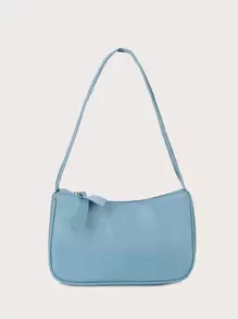 1pc Solid Color Pu Fabric Fashionable & Minimalist Bag For Daily Use - Blue - View 1