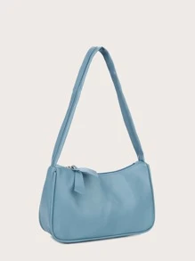 1pc Solid Color Pu Fabric Fashionable & Minimalist Bag For Daily Use - Blue - View 2