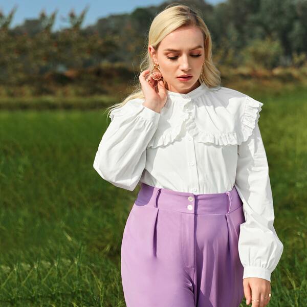 

Plus Sailor Collar Schiffy Blouse, White