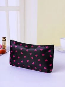 Heart Pattern Zipper Makeup Bag - Black - View 2