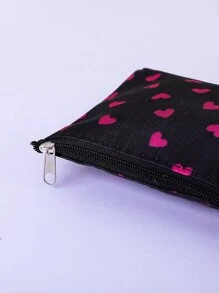 Heart Pattern Zipper Makeup Bag - Black - View 3
