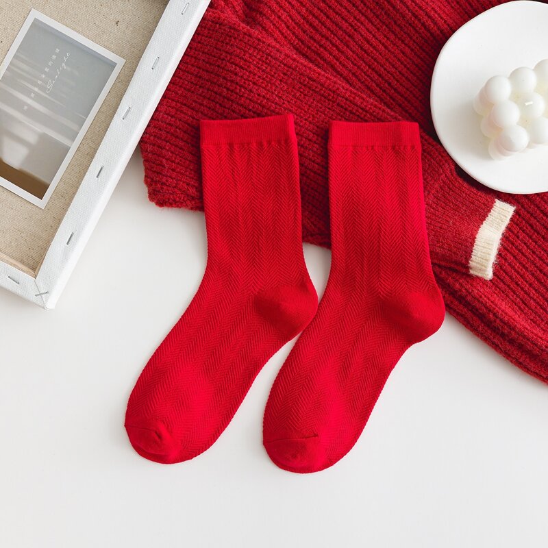 

1pair Plain Crew Socks, Red