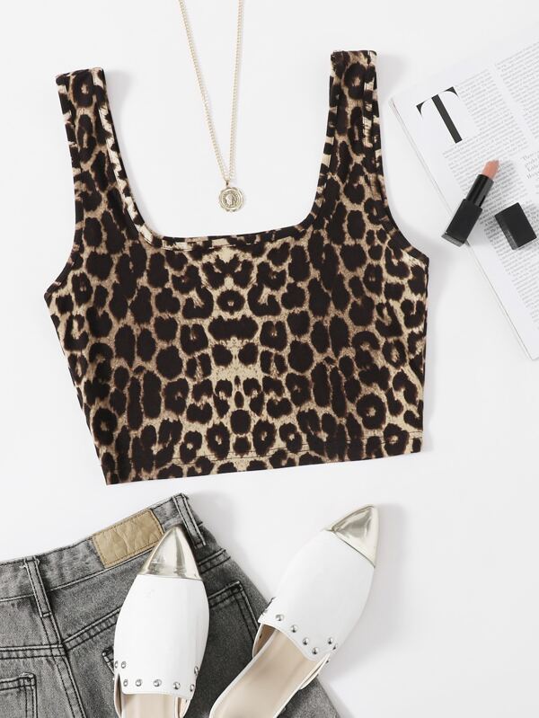SHEIN Essnce Tricou pentru femei Leopard Crop Tank Top