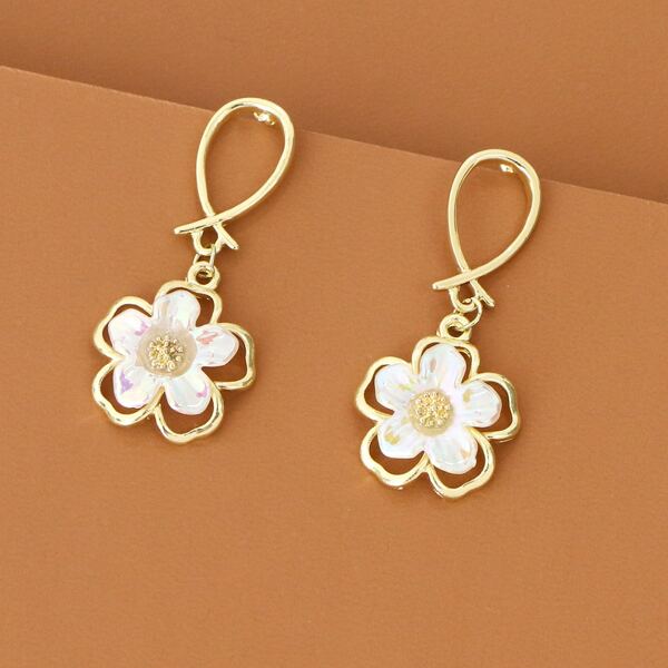 

Flower Charm Drop Earrings, Gold