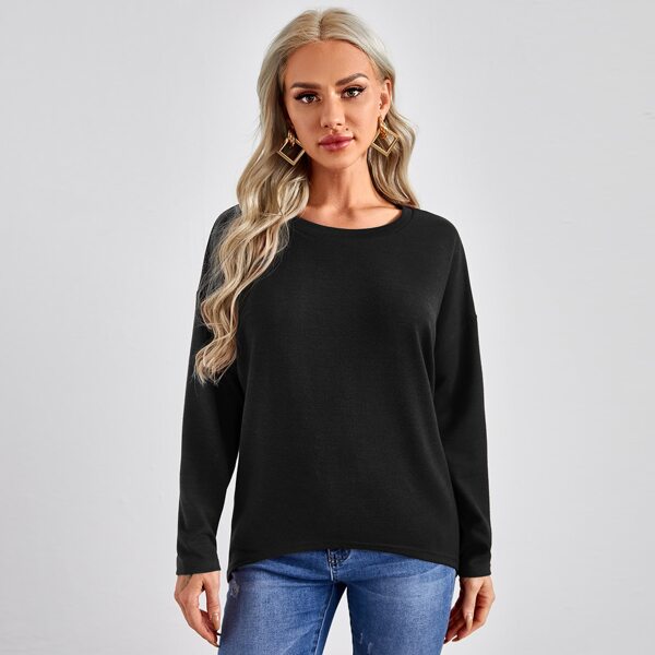 

Round Neck Solid Drop Shoulder Tee, Black
