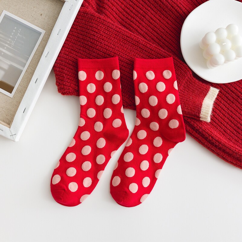 

1pair Polka Dot Crew Socks, Red