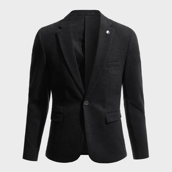 

Men Metal Moon Patched Single Button Blazer, Black
