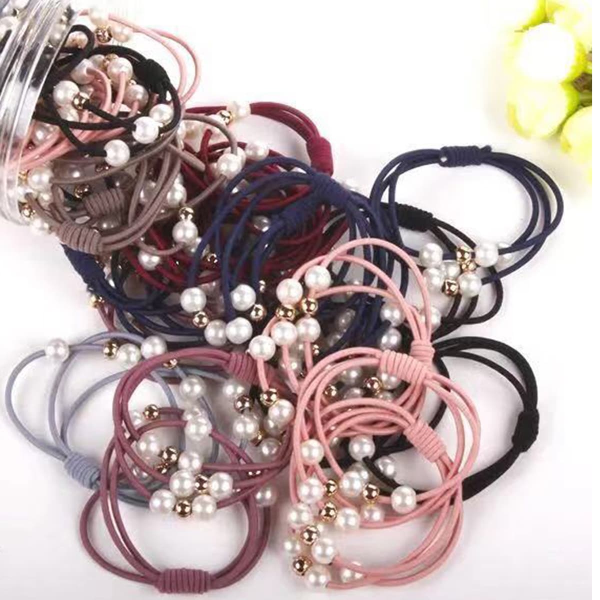 

12pcs Random Faux Pearl Decor Hair Tie, Multicolor