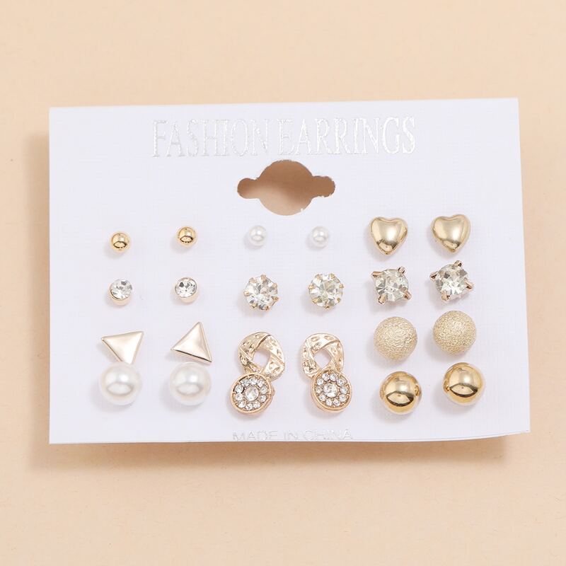 

12pairs Rhinestone Earring Set, Multicolor