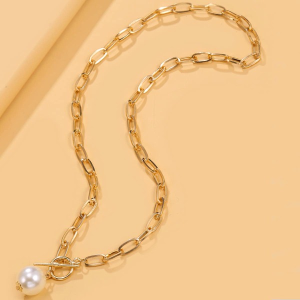 

Faux Pearl Decor Chain Necklace, Gold