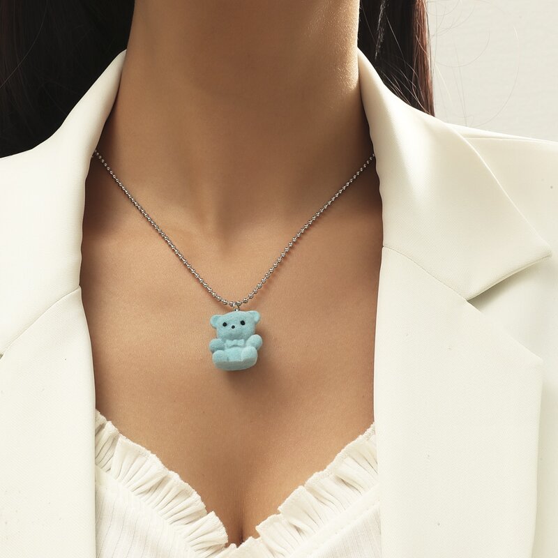 

1pc Bear Pendant Necklace, Blue
